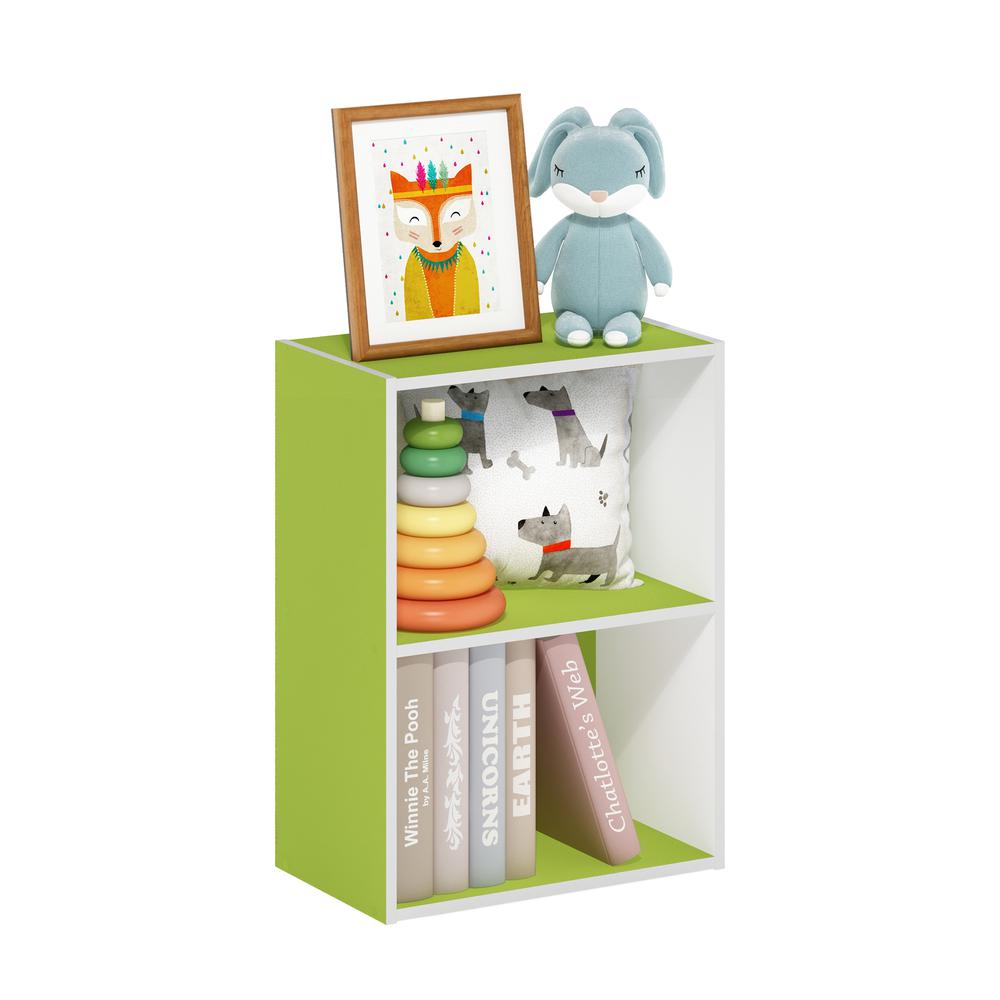 Furinno Luder 2-Tier Open Shelf Bookcase, Green/White. Picture 4