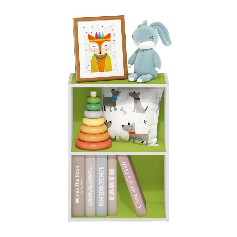 Furinno Luder 2-Tier Open Shelf Bookcase, Green/White. Picture 5