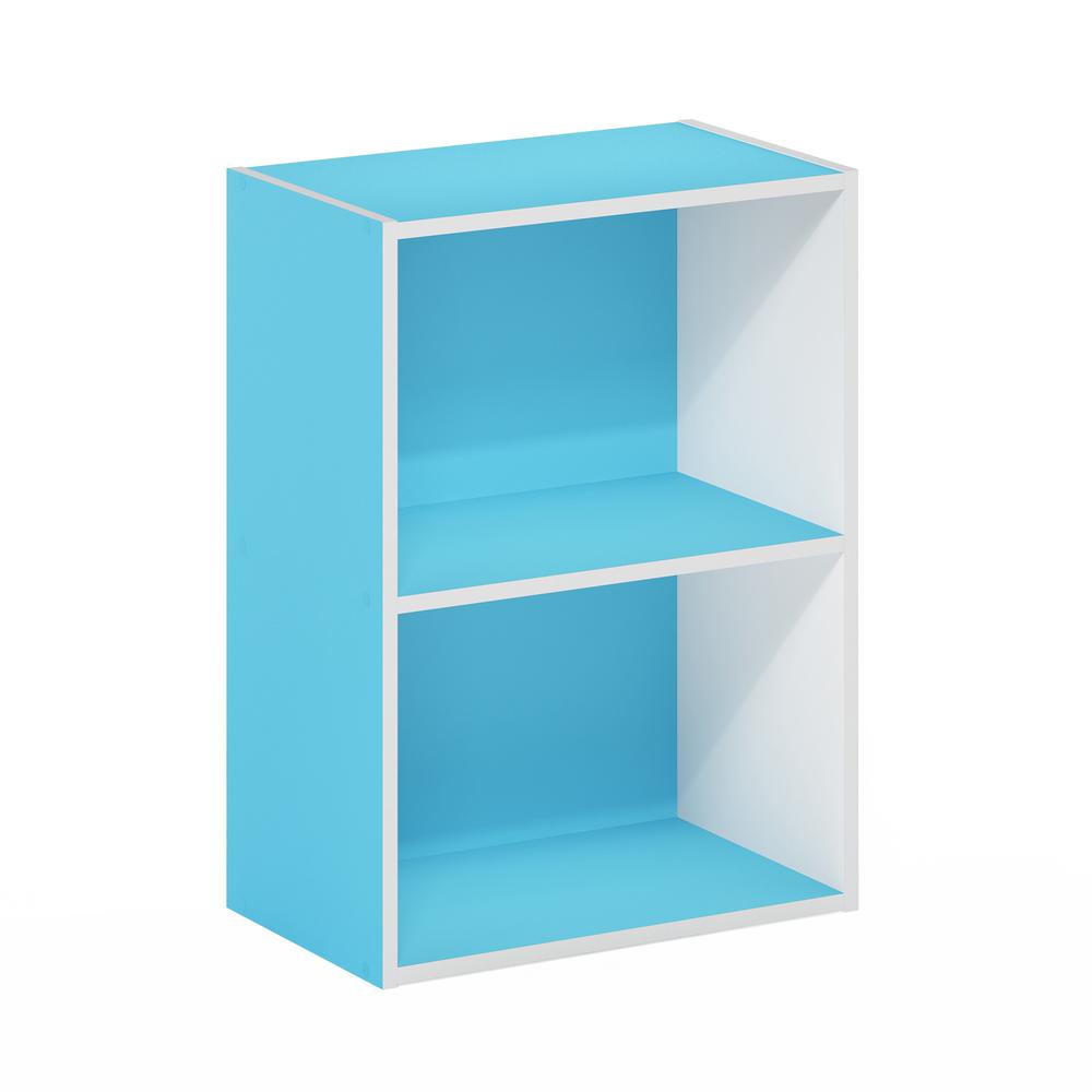 Furinno Luder 2-Tier Open Shelf Bookcase, Light Blue/White. Picture 1