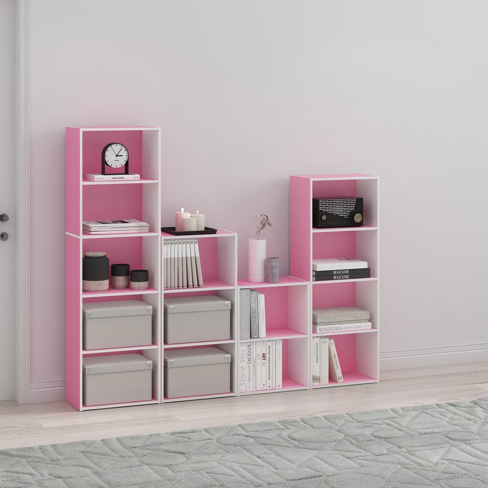 Furinno Luder 2-Tier Open Shelf Bookcase, Pink/White. Picture 6