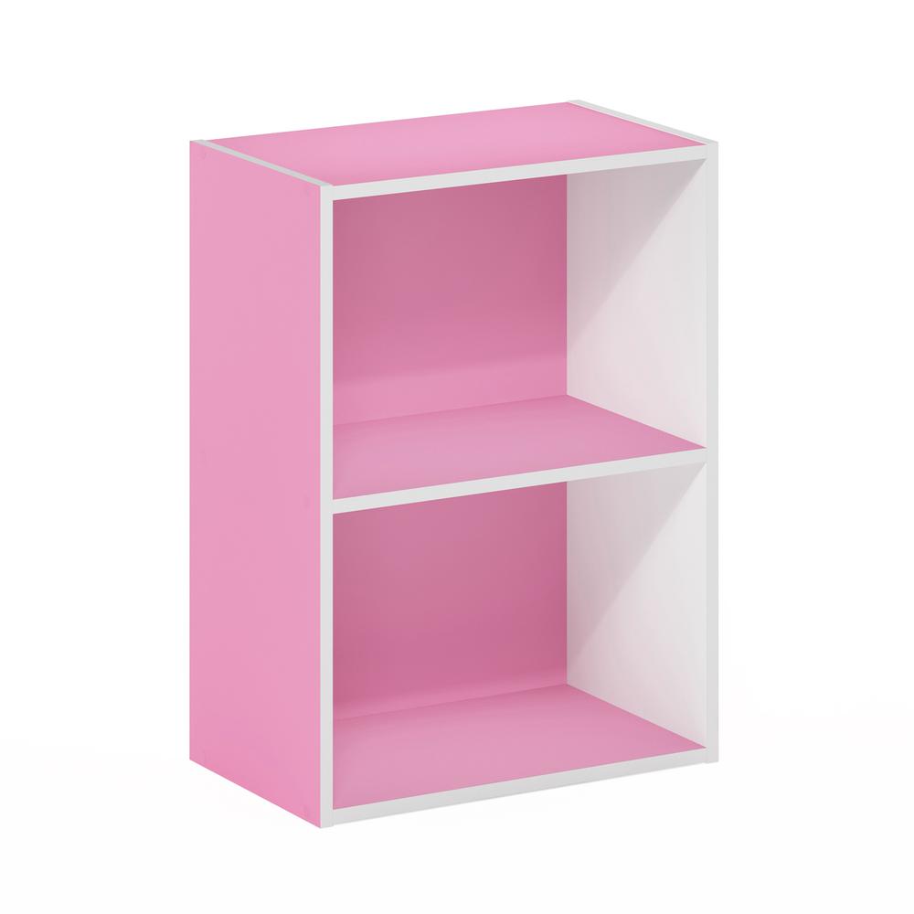 Furinno Luder 2-Tier Open Shelf Bookcase, Pink/White. Picture 1