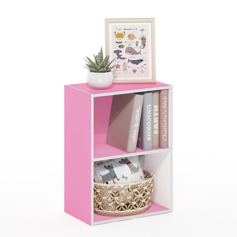 Furinno Luder 2-Tier Open Shelf Bookcase, Pink/White. Picture 4