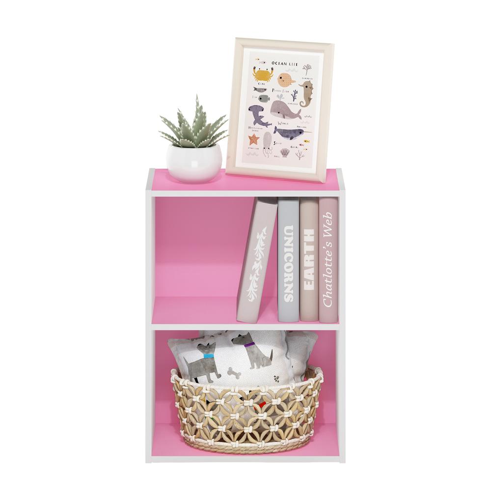 Furinno Luder 2-Tier Open Shelf Bookcase, Pink/White. Picture 5