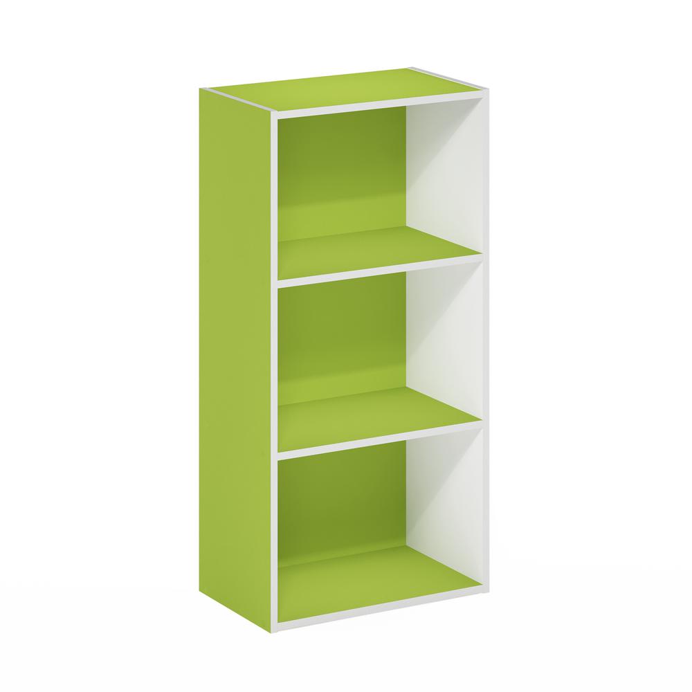 Furinno Luder 3-Tier Open Shelf Bookcase, Green/White. Picture 1