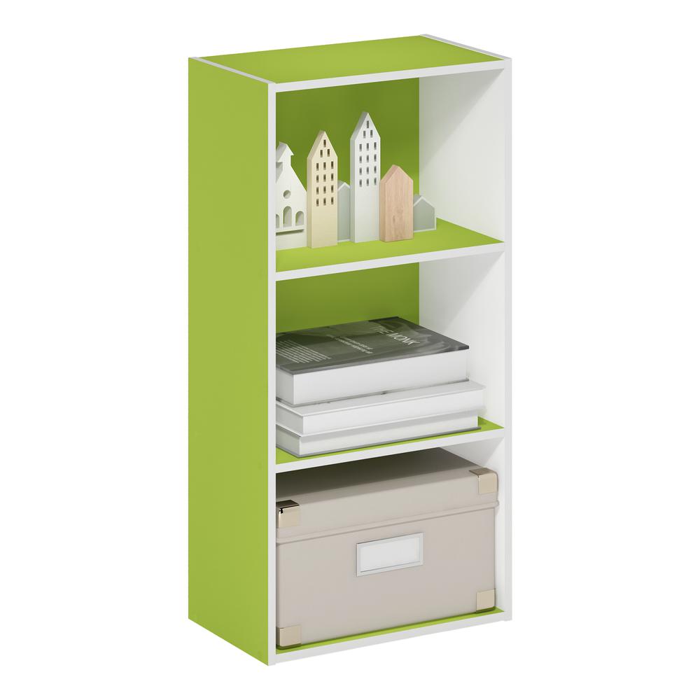 Furinno Luder 3-Tier Open Shelf Bookcase, Green/White. Picture 4