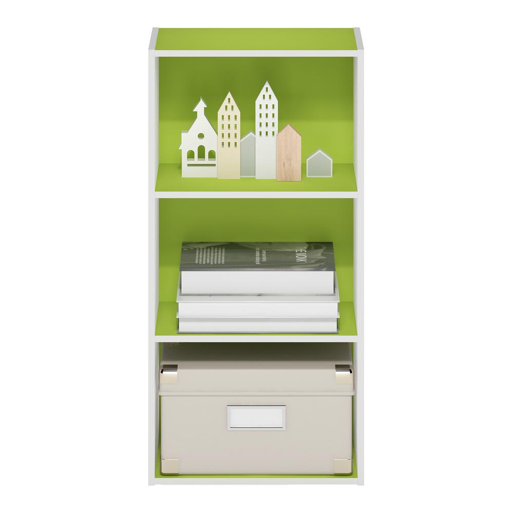 Furinno Luder 3-Tier Open Shelf Bookcase, Green/White. Picture 5