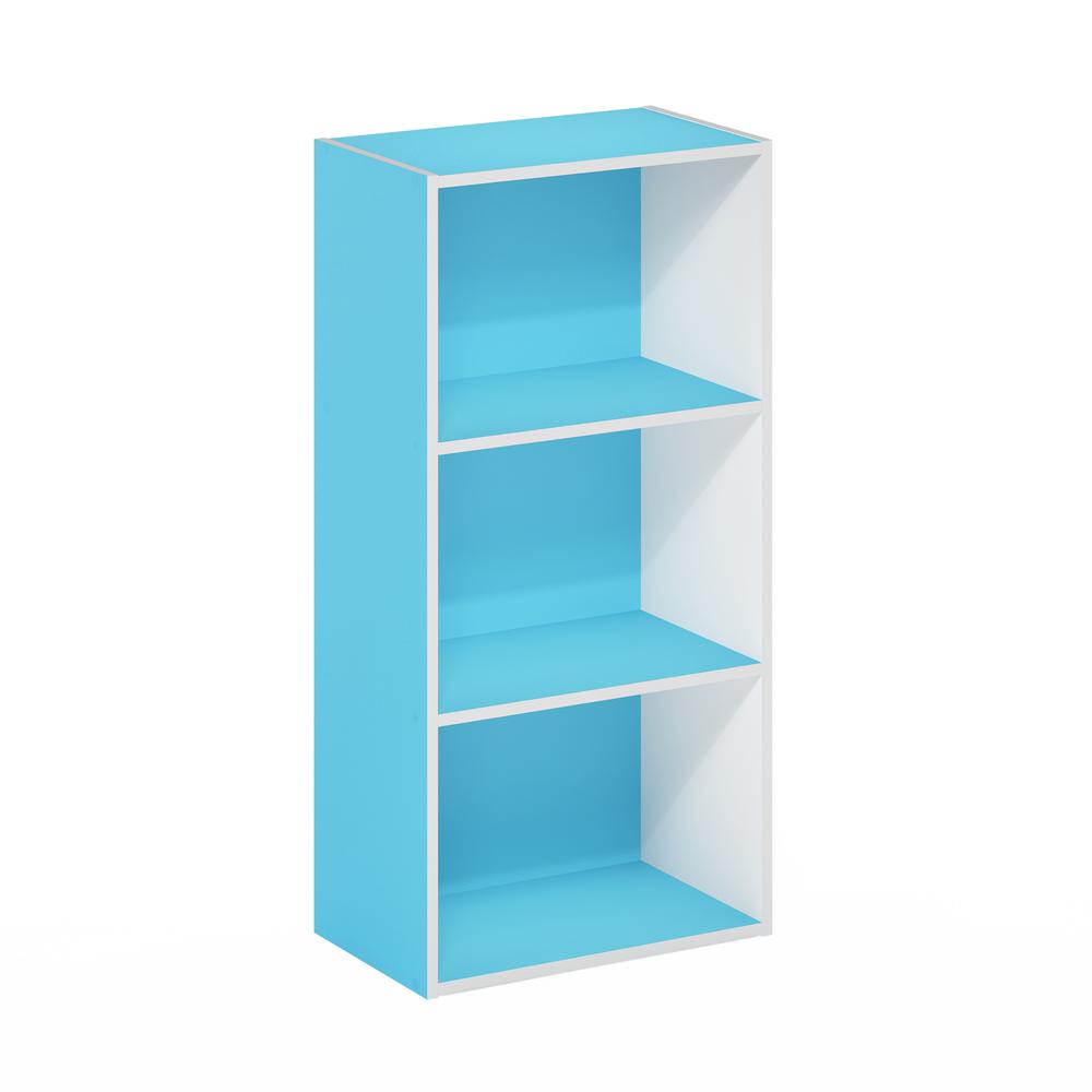 Furinno Luder 3-Tier Open Shelf Bookcase, Light Blue/White. Picture 1