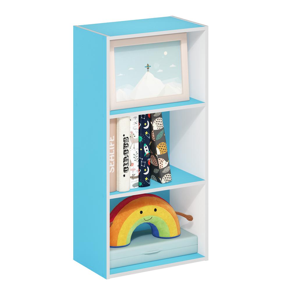 Furinno Luder 3-Tier Open Shelf Bookcase, Light Blue/White. Picture 4
