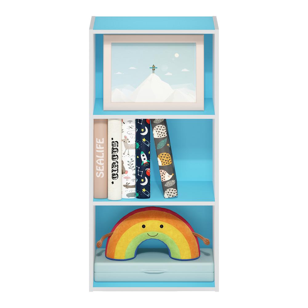 Furinno Luder 3-Tier Open Shelf Bookcase, Light Blue/White. Picture 5