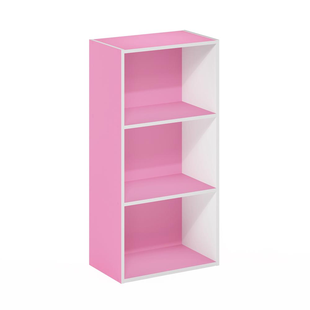 Furinno Luder 3-Tier Open Shelf Bookcase, Pink/White. Picture 1