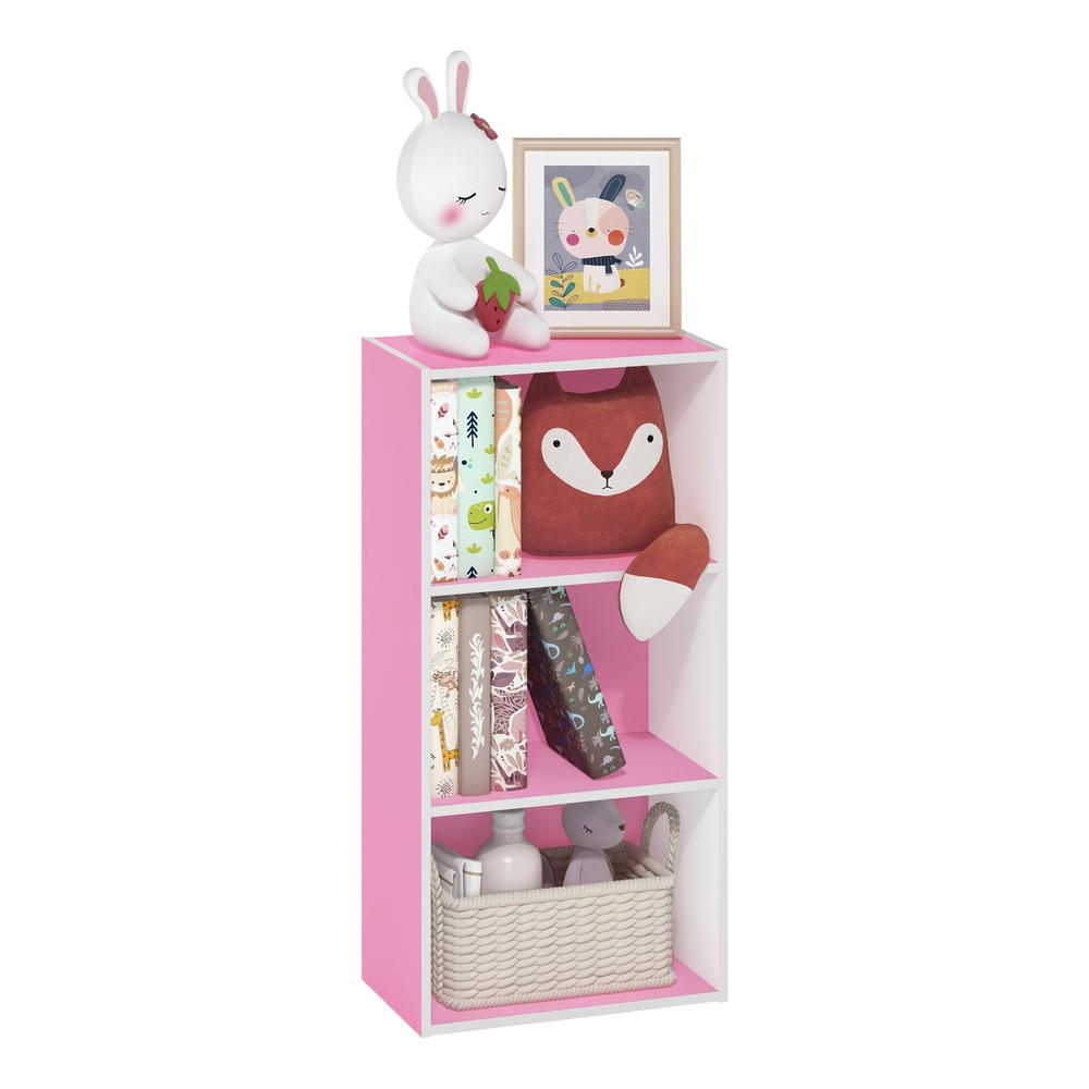 Furinno Luder 3-Tier Open Shelf Bookcase, Pink/White. Picture 4