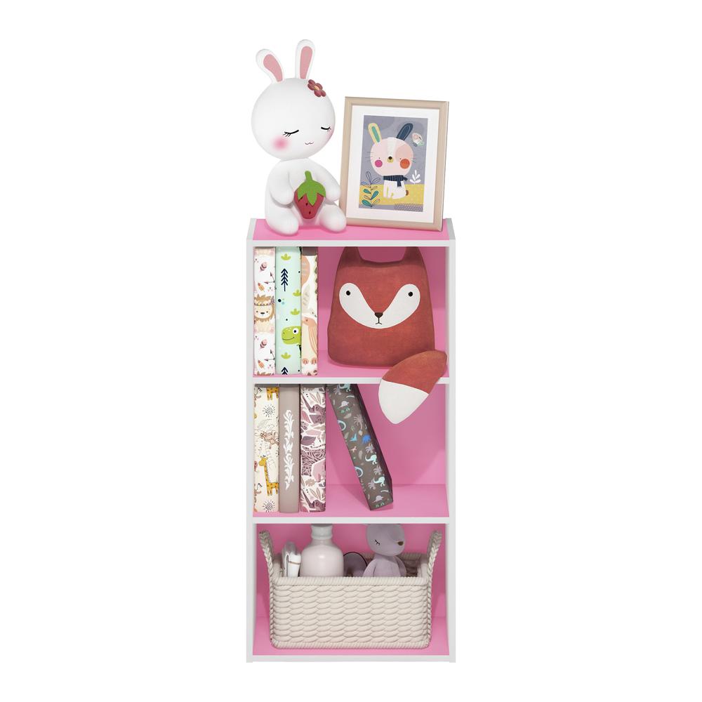 Furinno Luder 3-Tier Open Shelf Bookcase, Pink/White. Picture 5