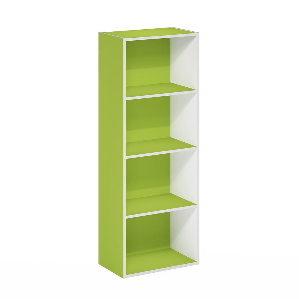 Furinno Luder 4-Tier Open Shelf Bookcase, Green/White. Picture 1