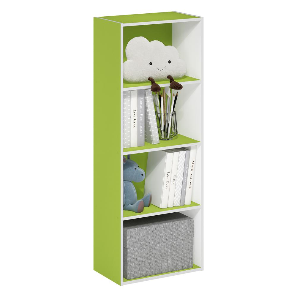 Furinno Luder 4-Tier Open Shelf Bookcase, Green/White. Picture 4