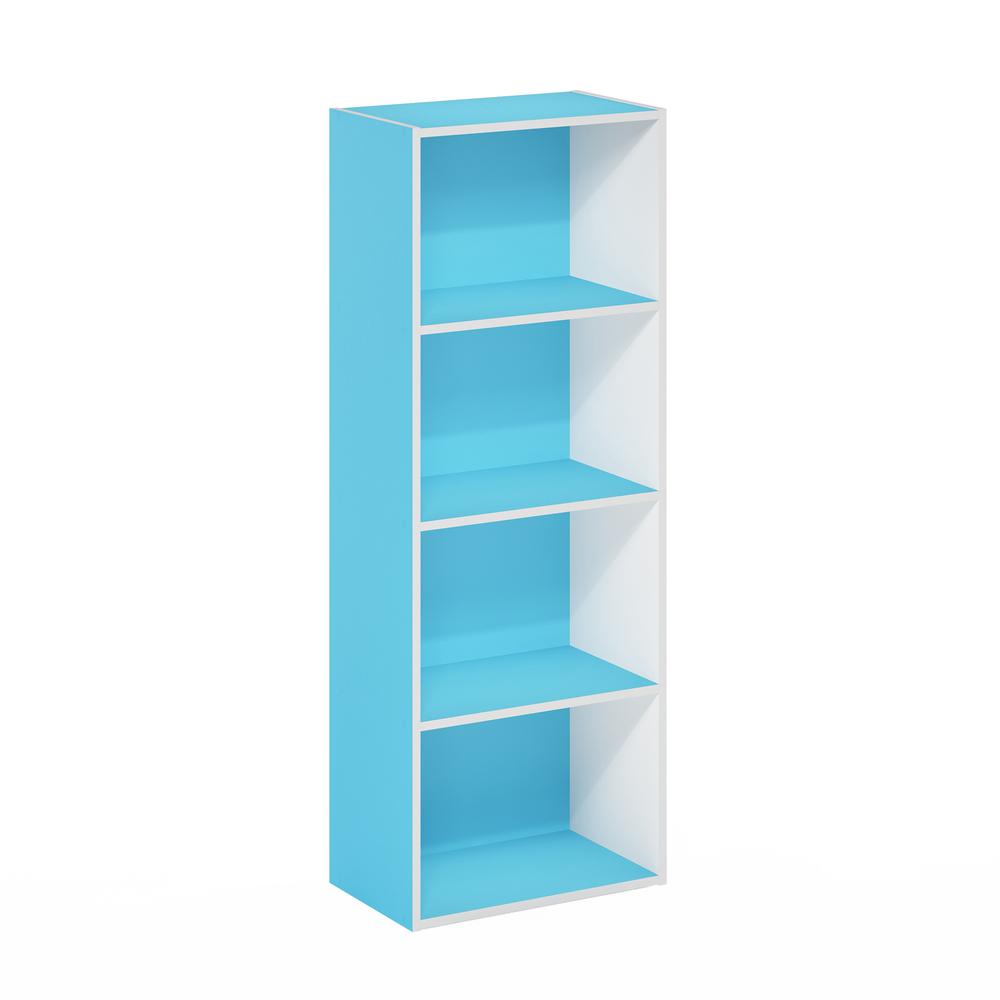 Furinno Luder 4-Tier Open Shelf Bookcase, Light Blue/White. Picture 1