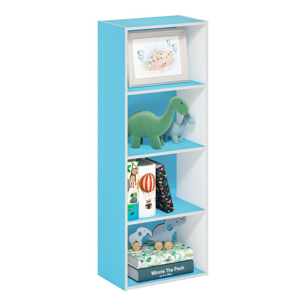 Furinno Luder 4-Tier Open Shelf Bookcase, Light Blue/White. Picture 4