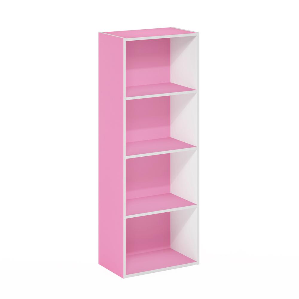 Furinno Luder 4-Tier Open Shelf Bookcase, Pink/White. Picture 1