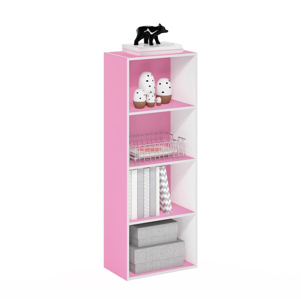 Furinno Luder 4-Tier Open Shelf Bookcase, Pink/White. Picture 4