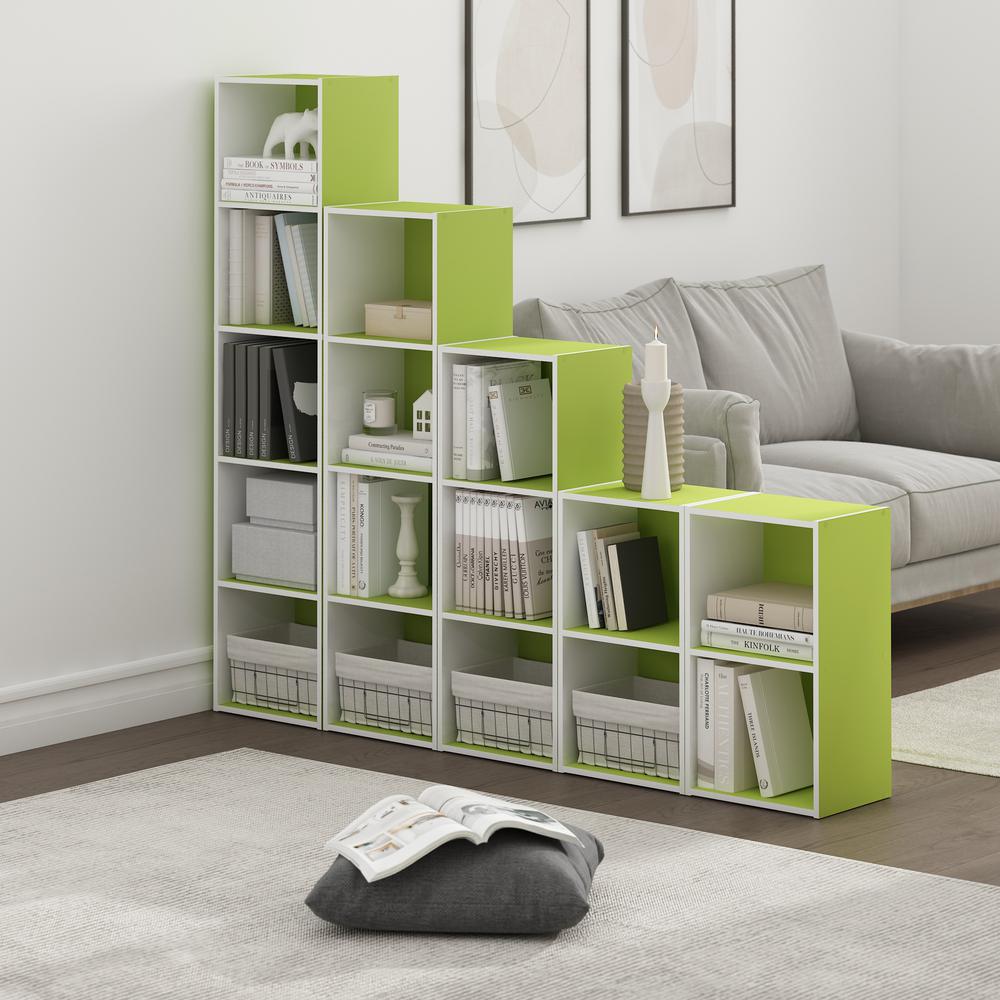 Furinno Pasir 2-Tier Open Shelf Bookcase, Green/White. Picture 6