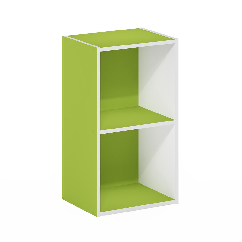 Furinno Pasir 2-Tier Open Shelf Bookcase, Green/White. Picture 1