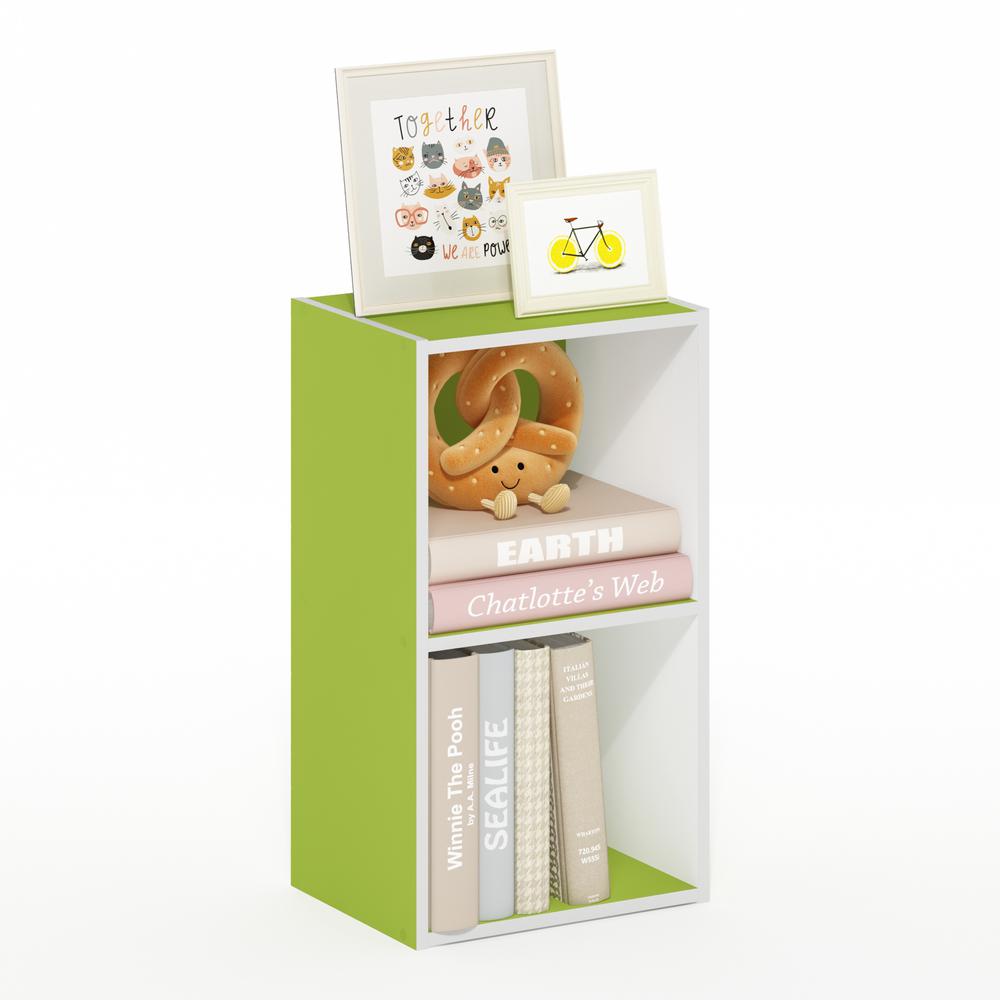 Furinno Pasir 2-Tier Open Shelf Bookcase, Green/White. Picture 4