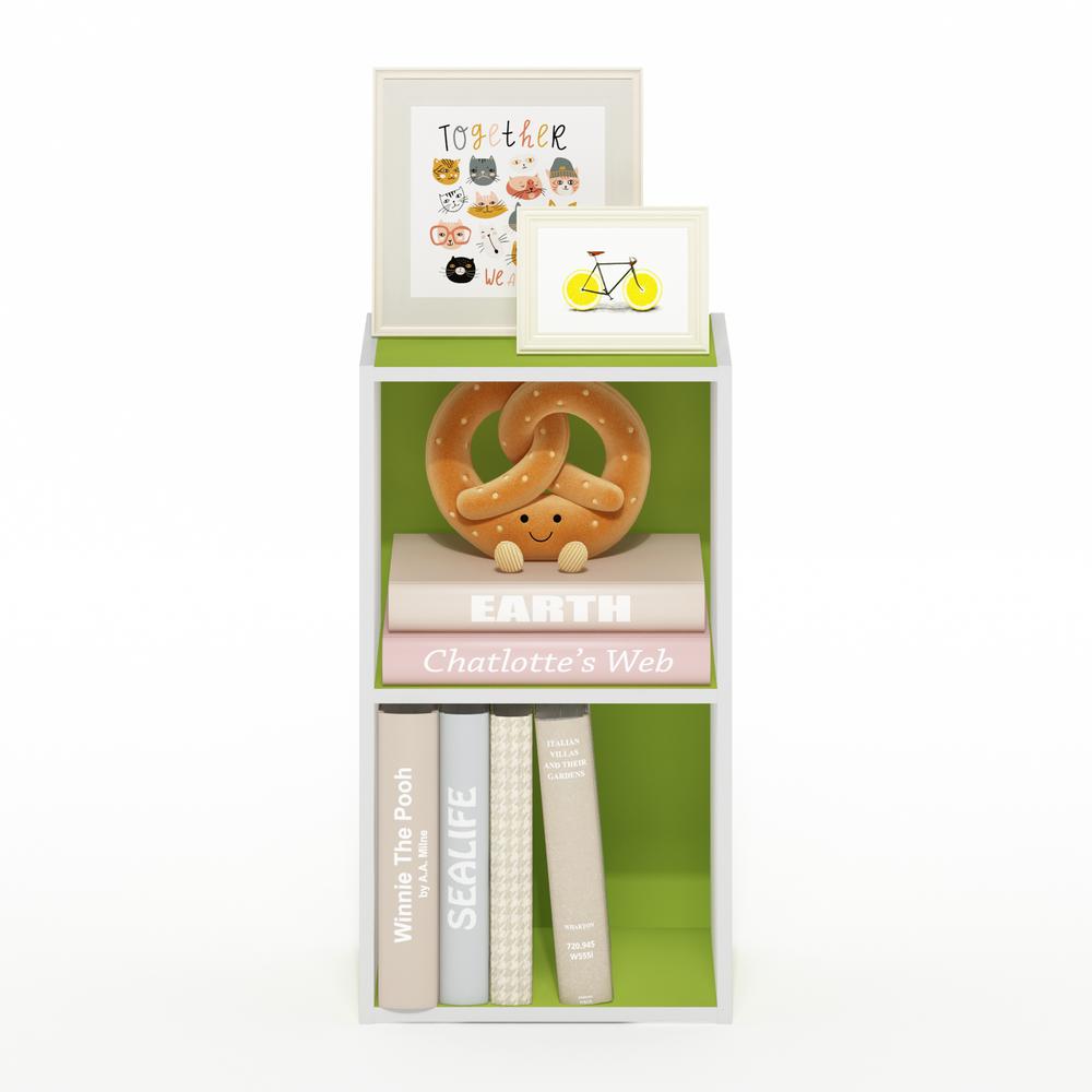 Furinno Pasir 2-Tier Open Shelf Bookcase, Green/White. Picture 5