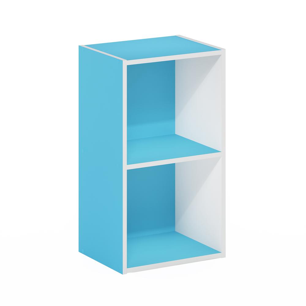 Furinno Pasir 2-Tier Open Shelf Bookcase, Light Blue/White. Picture 1
