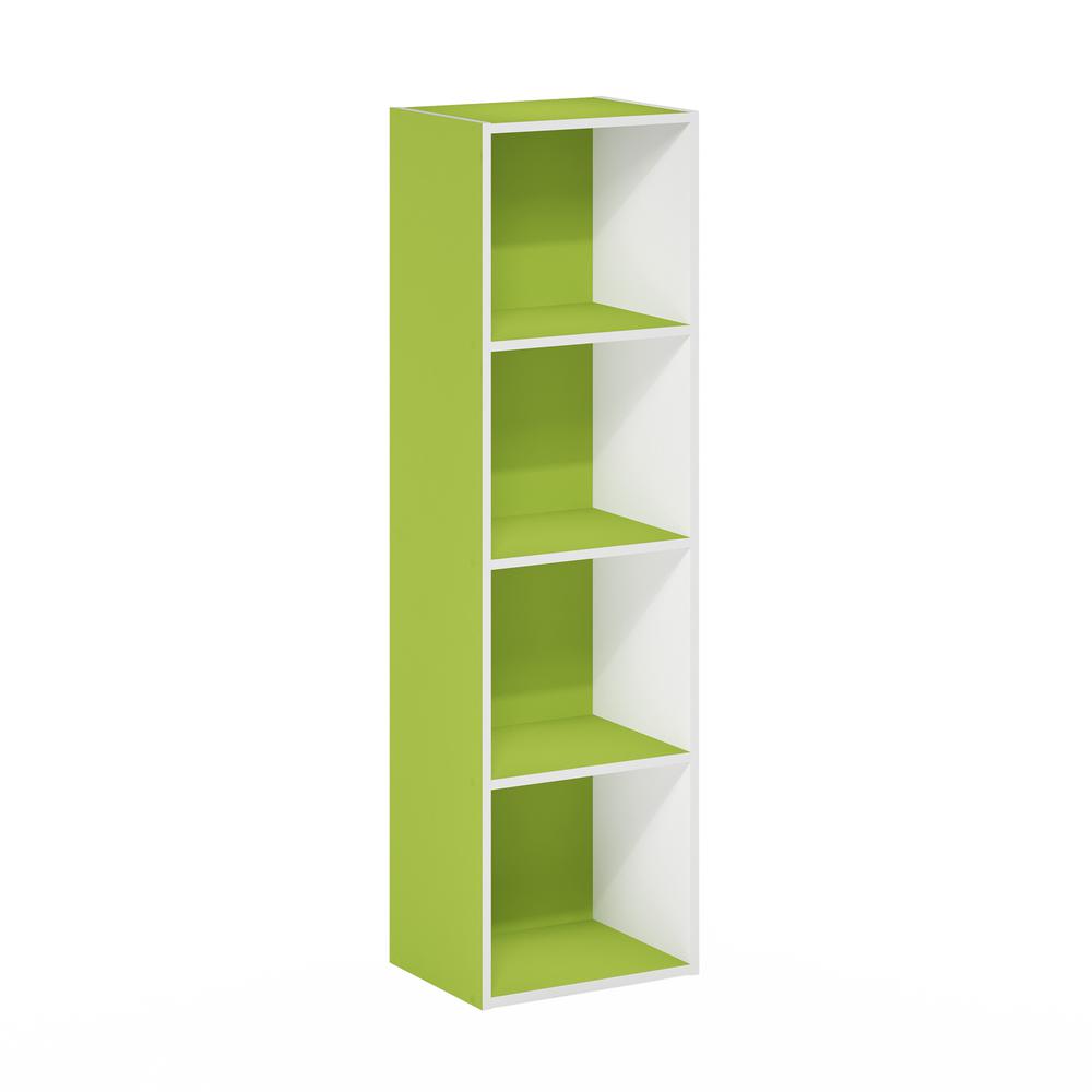 Furinno Pasir 4-Tier Open Shelf Bookcase, Green/White. Picture 1