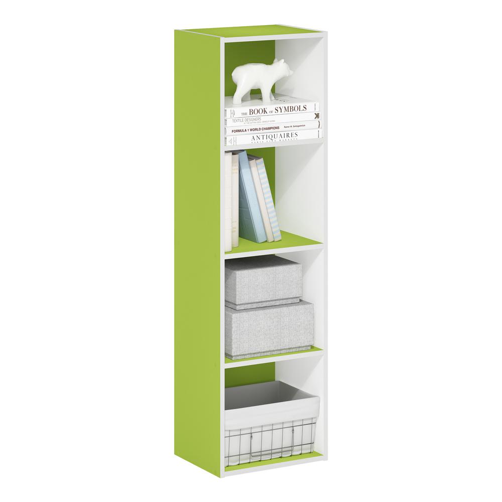 Furinno Pasir 4-Tier Open Shelf Bookcase, Green/White. Picture 4
