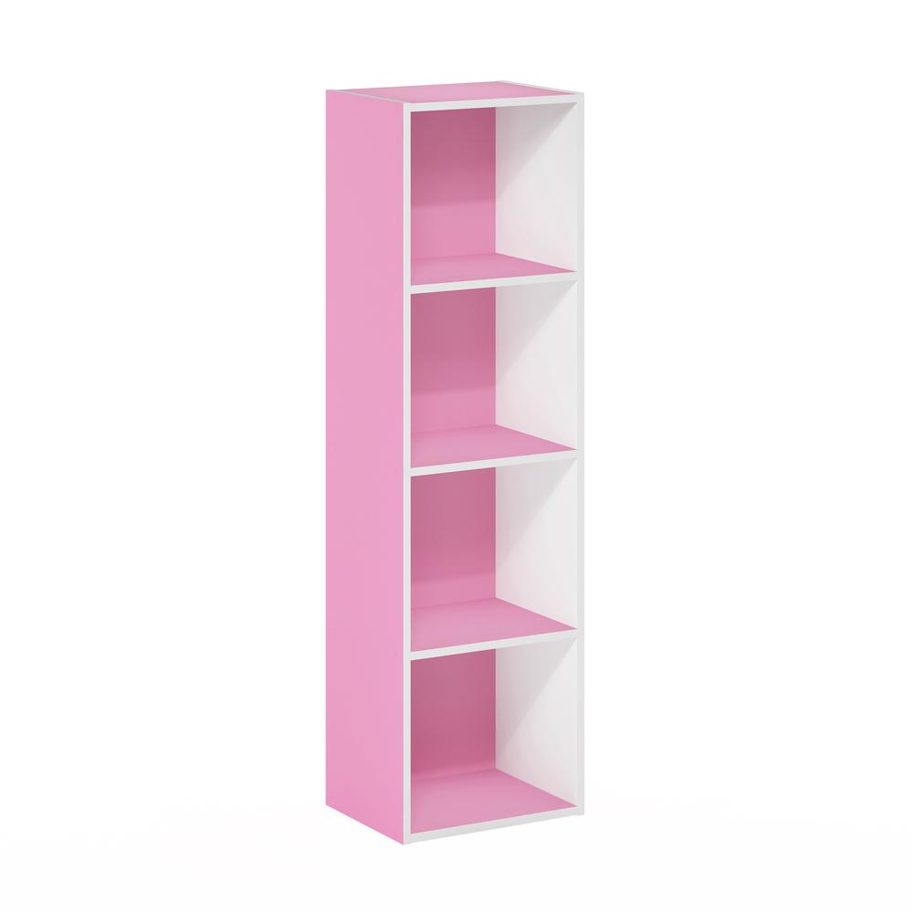 Furinno Pasir 4-Tier Open Shelf Bookcase, Pink/White. Picture 1