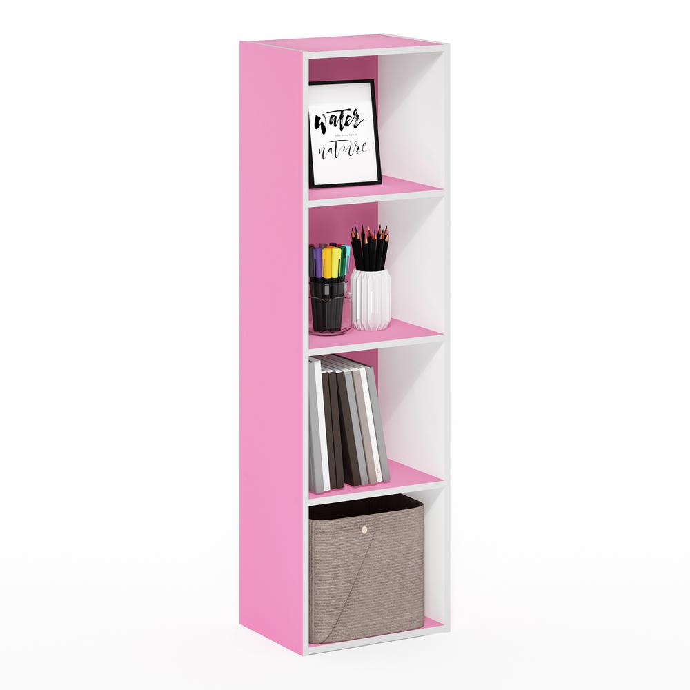 Furinno Pasir 4-Tier Open Shelf Bookcase, Pink/White. Picture 4
