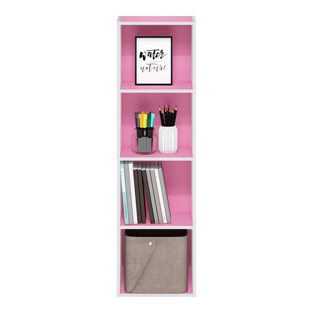 Furinno Pasir 4-Tier Open Shelf Bookcase, Pink/White. Picture 5
