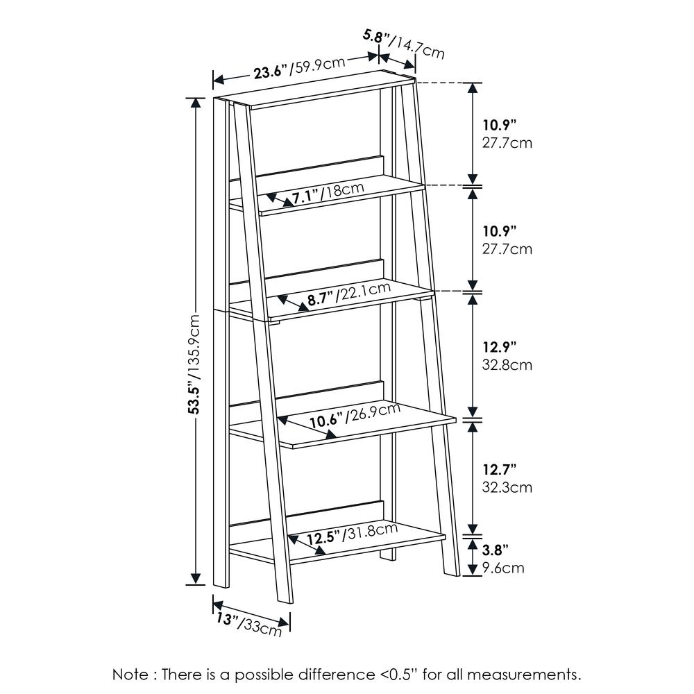 Furinno 5-Tier Ladder Bookcase Display Shelf, Espresso. Picture 4