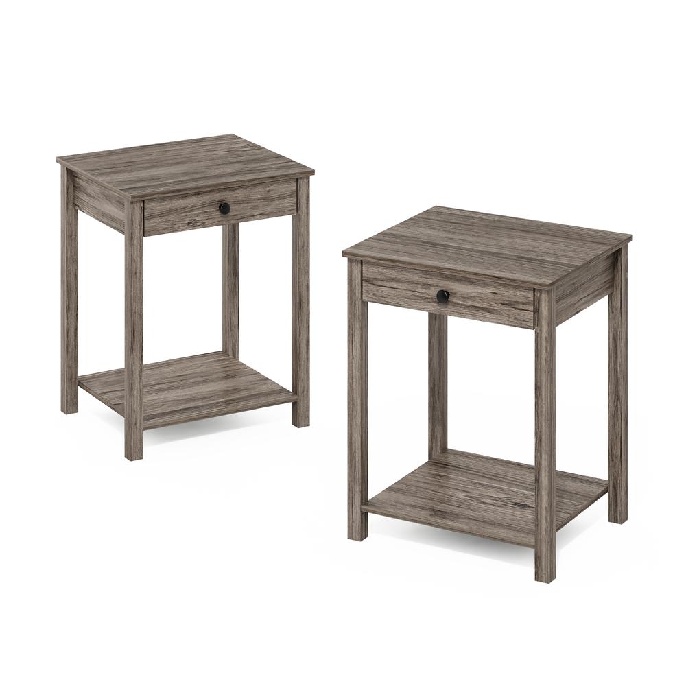 Furinno Classic Side Table with Drawer, Set of 2, Rustic Oak. Picture 1