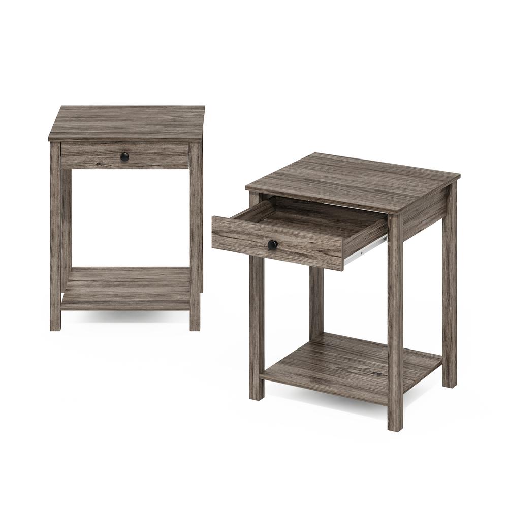 Furinno Classic Side Table with Drawer, Set of 2, Rustic Oak. Picture 3