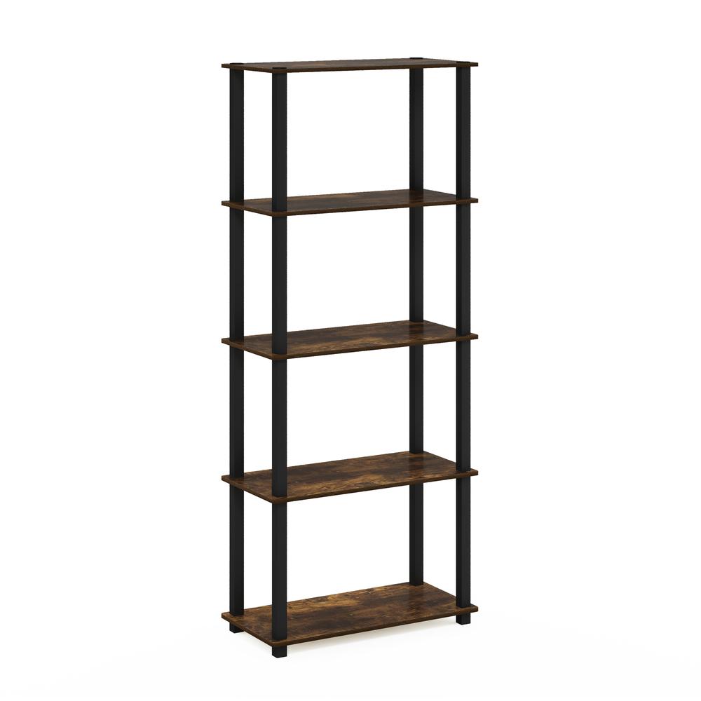 Furinno Turn-S-Tube 5-Tier Multipurpose Shelf Display Rack with Square Tubes, Amber Pine/Black. Picture 1