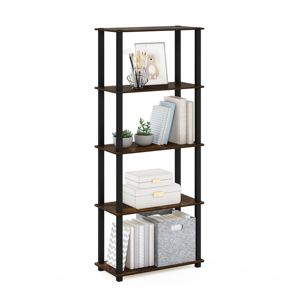 Furinno Turn-S-Tube 5-Tier Multipurpose Shelf Display Rack with Square Tubes, Amber Pine/Black. Picture 4