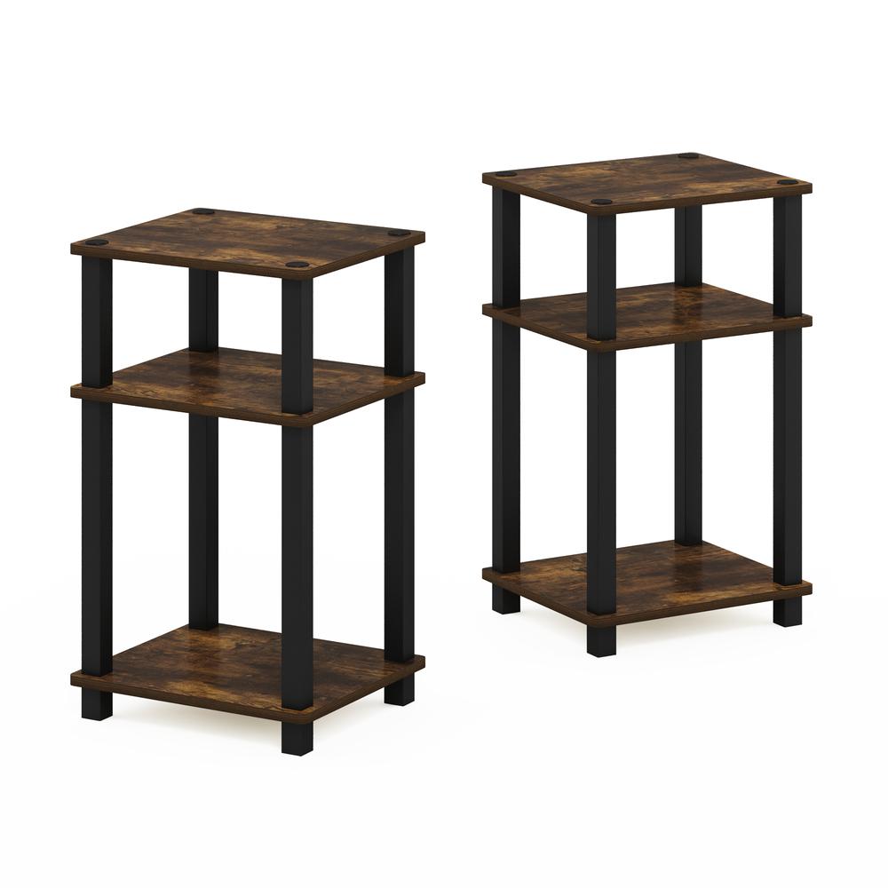 Furinno Just 3-Tier Turn-N-Tube End Table, 2-Pack, Amber Pine/Black. Picture 1