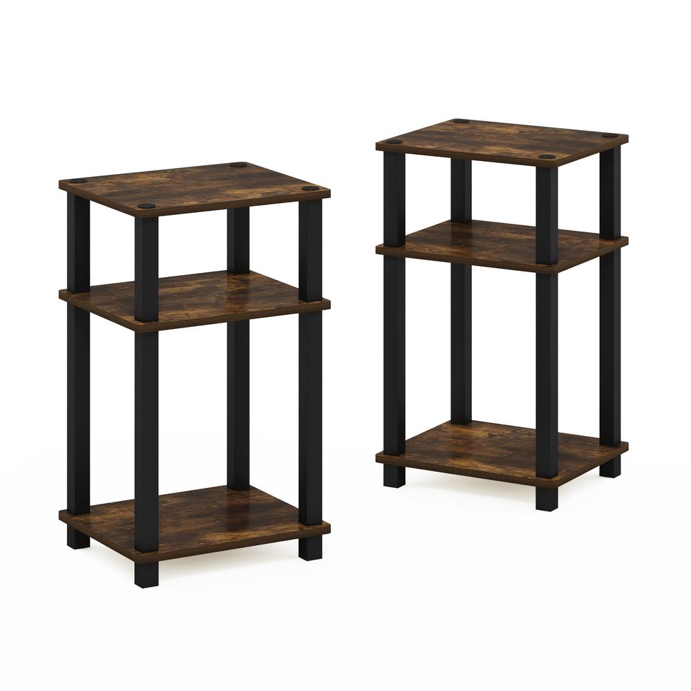 Furinno Just 3-Tier Turn-N-Tube End Table, 2-Pack, Amber Pine/Black. Picture 3