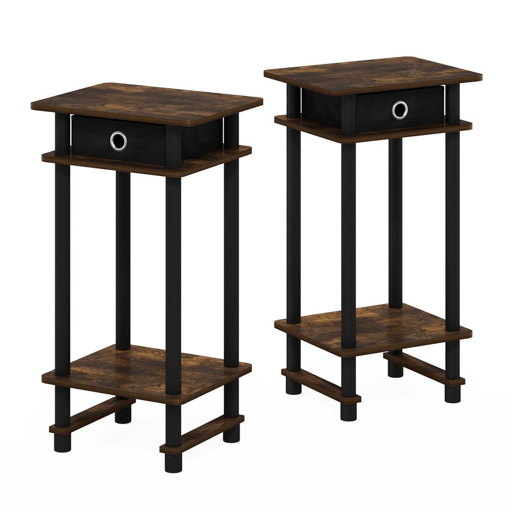 Furinno 2-17017 Turn-N-Tube Tall End Table with Bin, Amber Pine/Black/Black, Set of 2. Picture 1