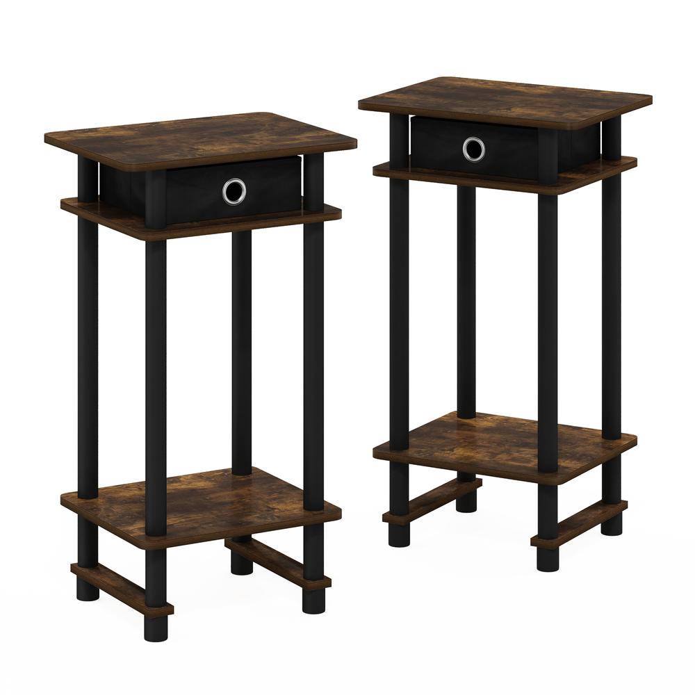 Furinno 2-17017 Turn-N-Tube Tall End Table with Bin, Amber Pine/Black/Black, Set of 2. Picture 3