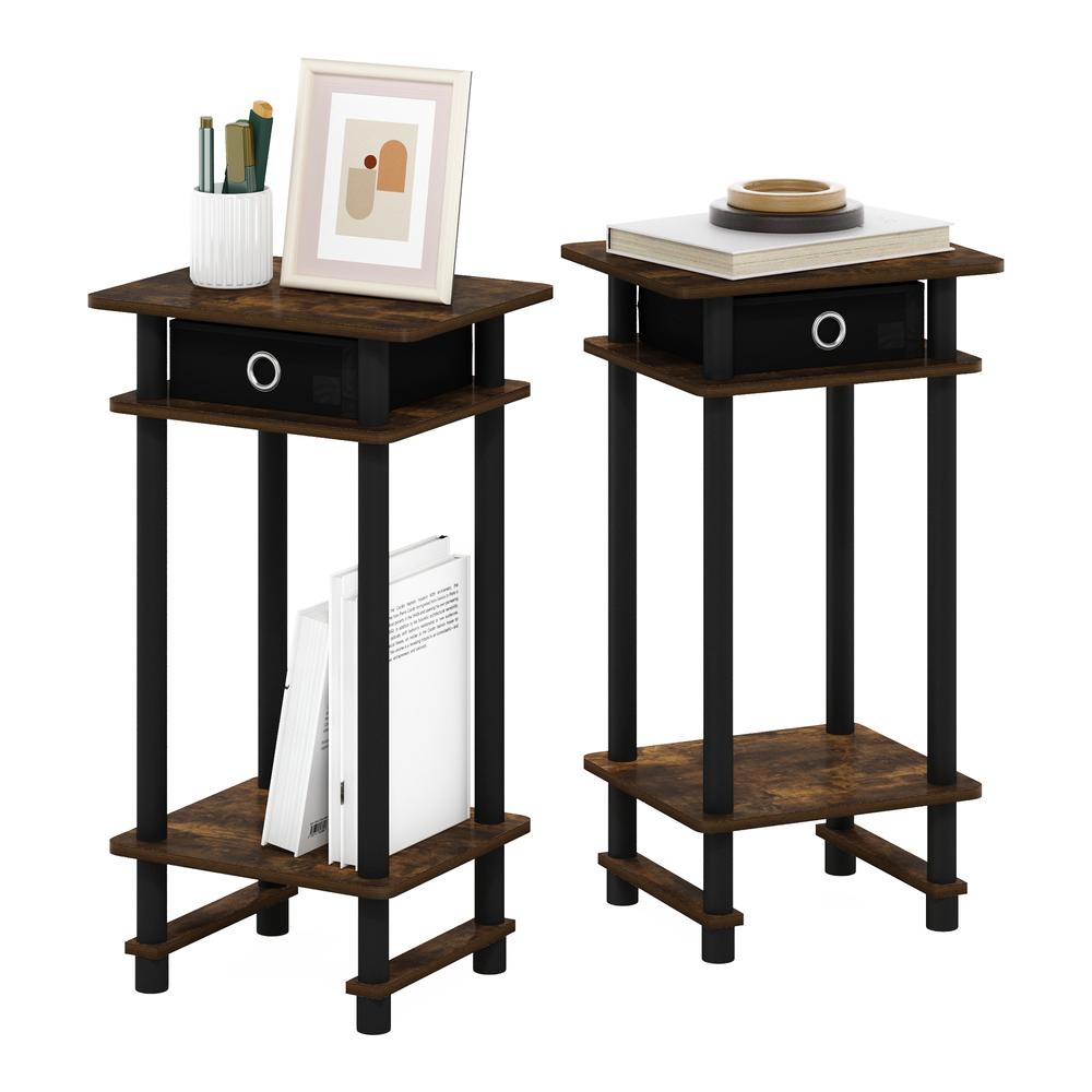 Furinno 2-17017 Turn-N-Tube Tall End Table with Bin, Amber Pine/Black/Black, Set of 2. Picture 4