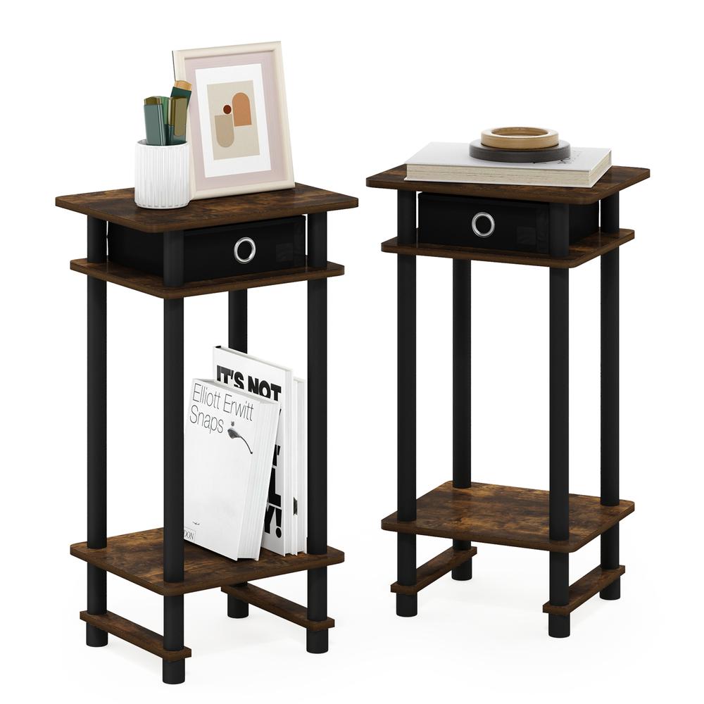 Furinno 2-17017 Turn-N-Tube Tall End Table with Bin, Amber Pine/Black/Black, Set of 2. Picture 5