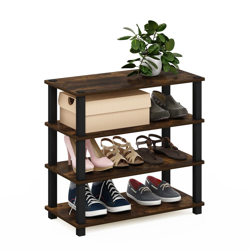 Furinno Turn-S-Tube 4-Tier Shoe Rack, Amber Pine/Black. Picture 4