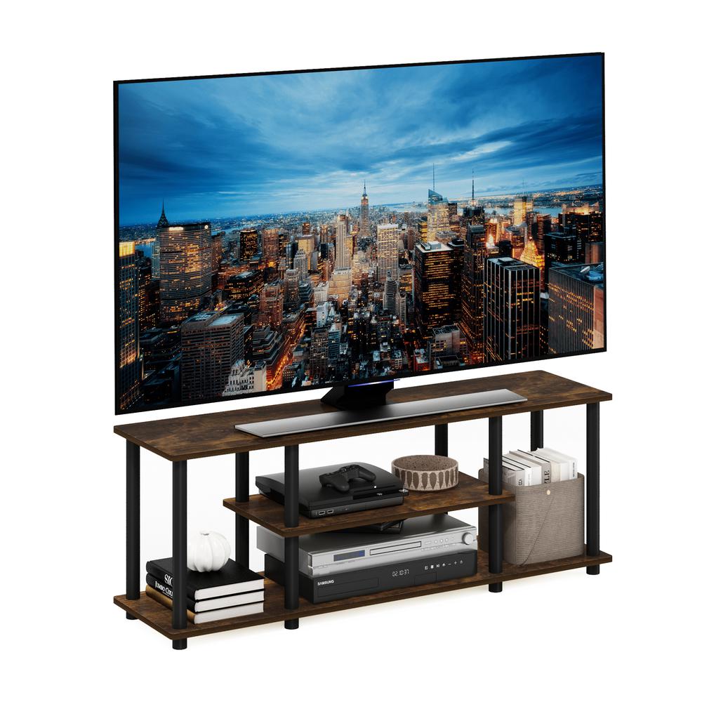 Furinno Turn-N-Tube No Tools 3D 3-Tier Entertainment TV Stands, Amber Pine/Black. Picture 4