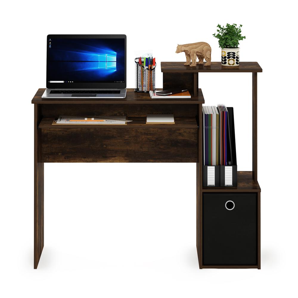 Furinno Econ Multipurpose Home Office Computer Writing Desk w/Bin, Amber Pine/Black. Picture 5