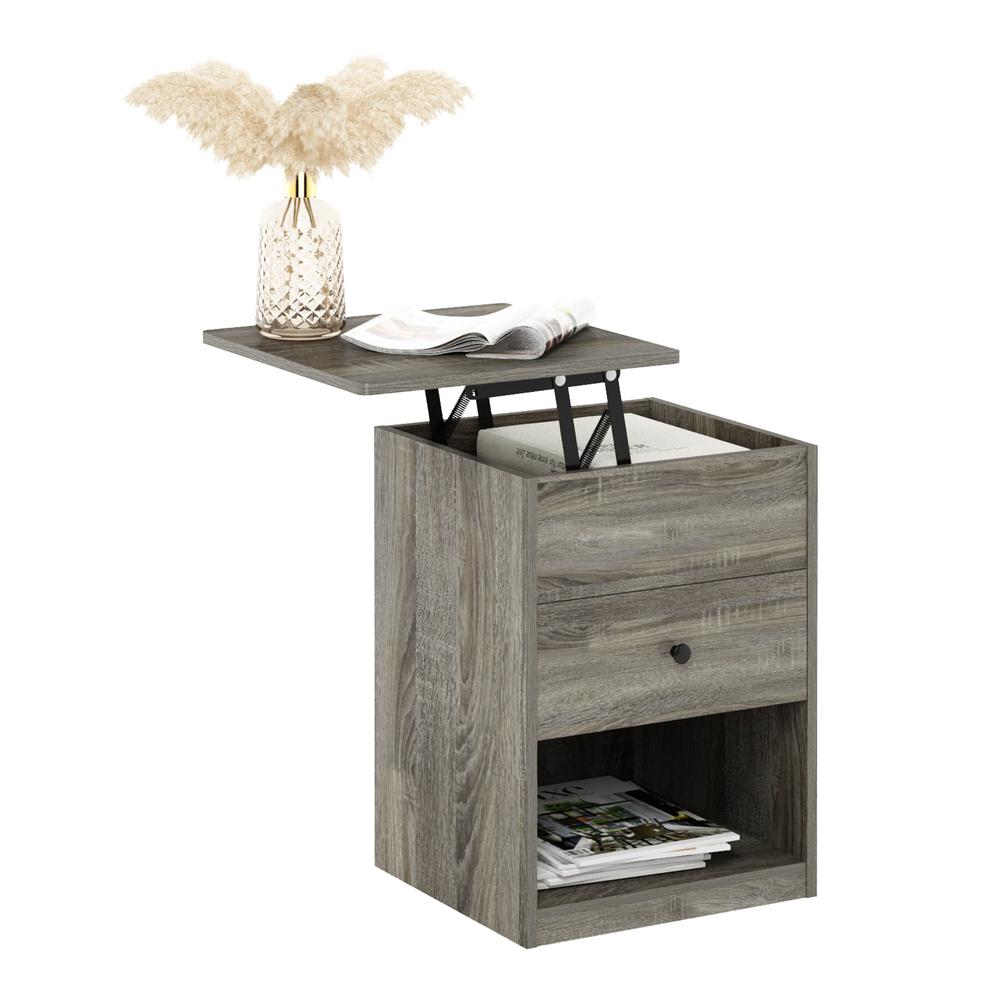 Furinno Jensen Lift Top Nightstand, French Oak Grey. Picture 7