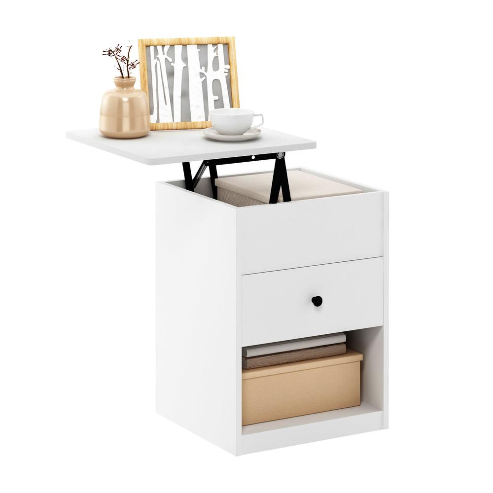 Furinno Jensen Lift Top Nightstand, Solid White. Picture 7
