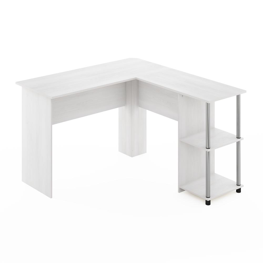 Furinno L-Shape Desk with Stainless Steel Tubes, White Oak. The main picture.