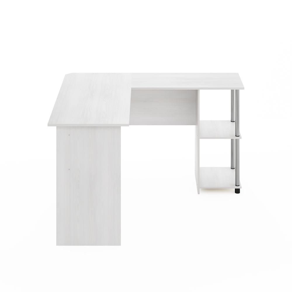 Furinno L-Shape Desk with Stainless Steel Tubes, White Oak. Picture 3